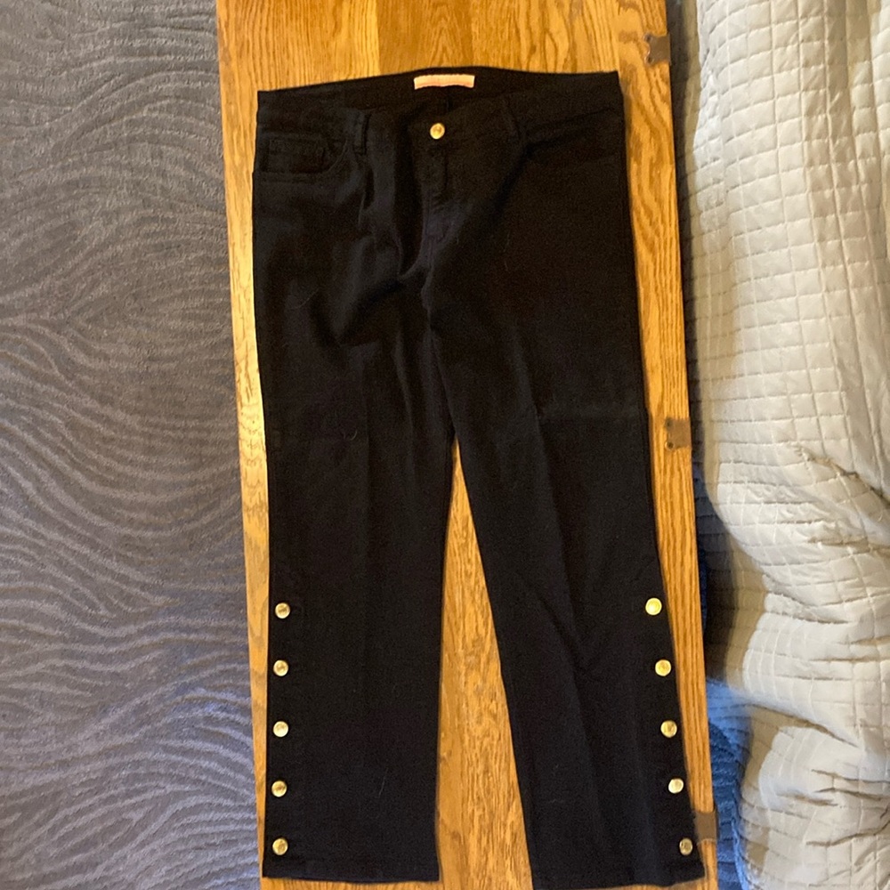 Vilagallo black denim jeans with gold button detail